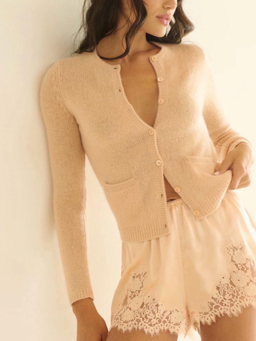 NWT Dôen THEA CASHMERE CARDIGAN -- LIGHT PEACH SORBET